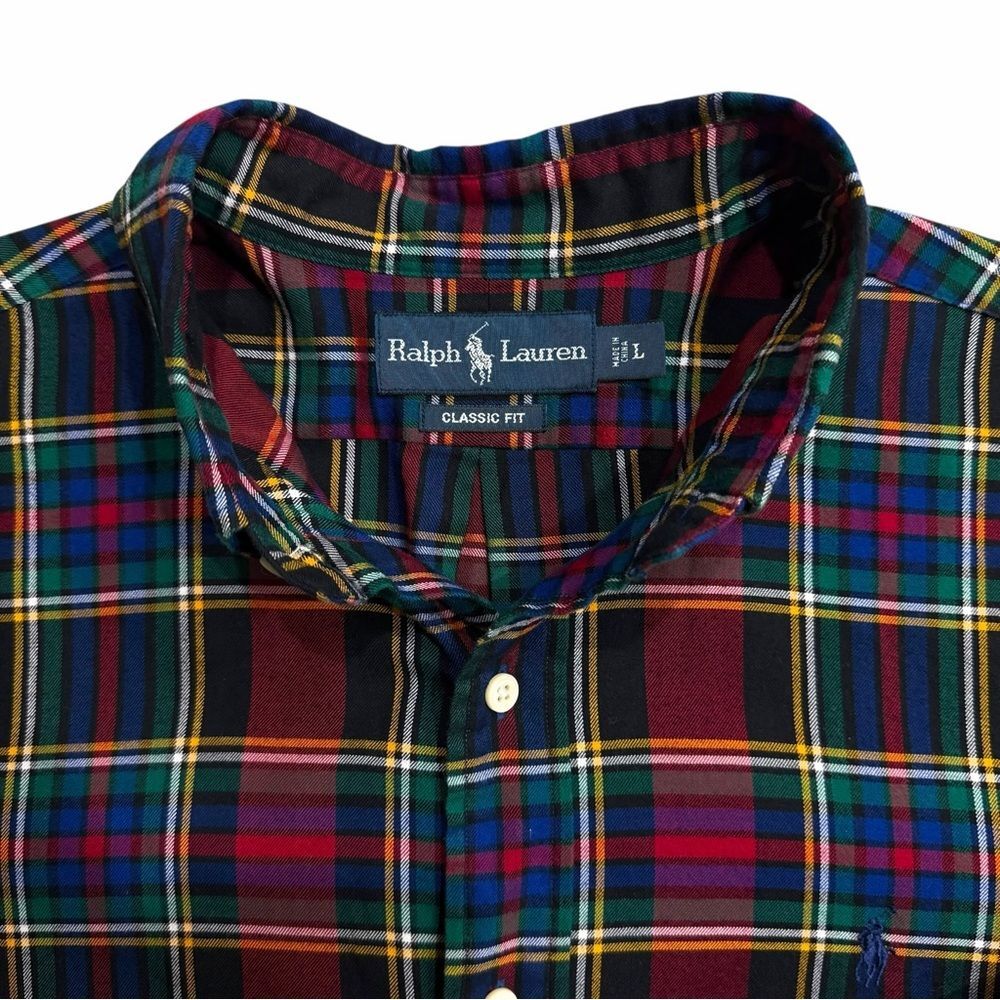 Ralph Lauren Plaid Flannel Button Down Shirt Multicolor Tartan Classic Fit Large - Picture 2 of 9